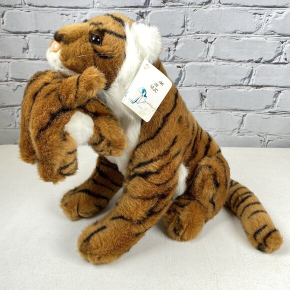 TIGER and BABY Purr-fection MJC Plush Toy 13" Tall  Original Hang Tag Vintage - Picture 1 of 11